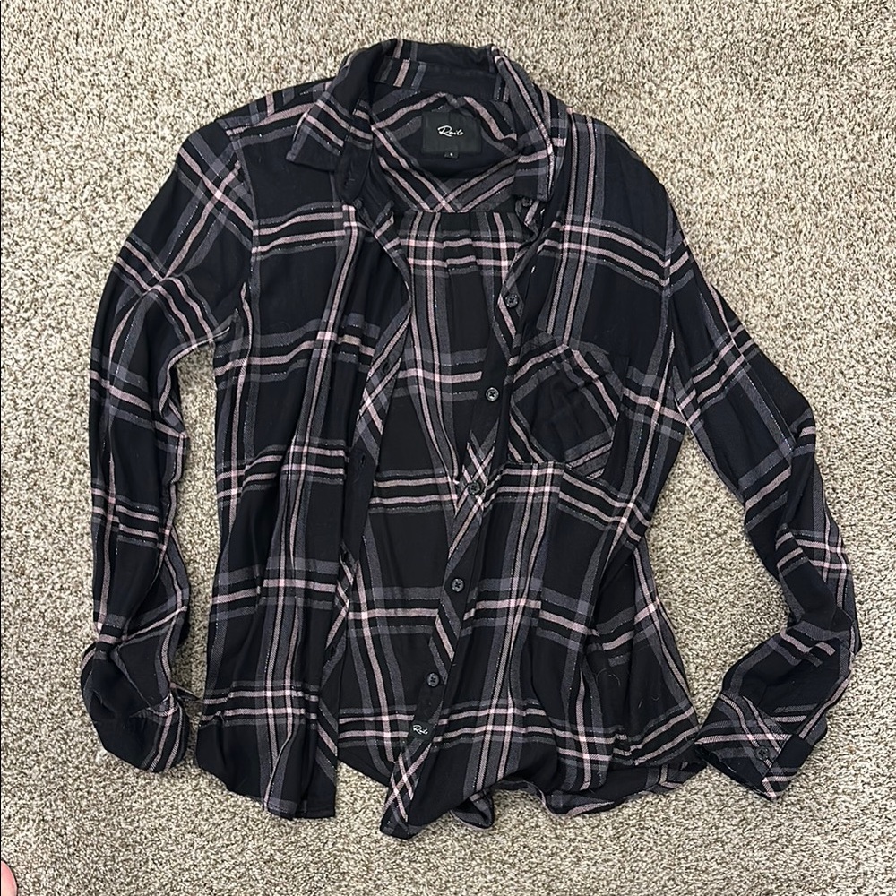 Rails Plaid Black and Pink Women's Top